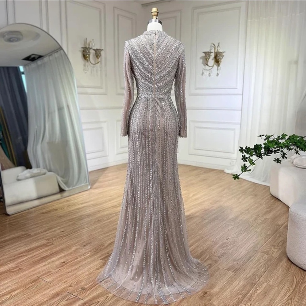 Dubai Arabia Muslim Modest Mermaid Long Cape Luxury Evening Dresses Gowns - Picture 5 of 8